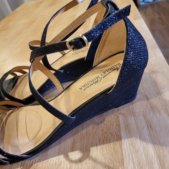 Badgley Mischka Black Rhinestone Strappy Wedge Worn Once Designer size 10 - Picture 5 of 9